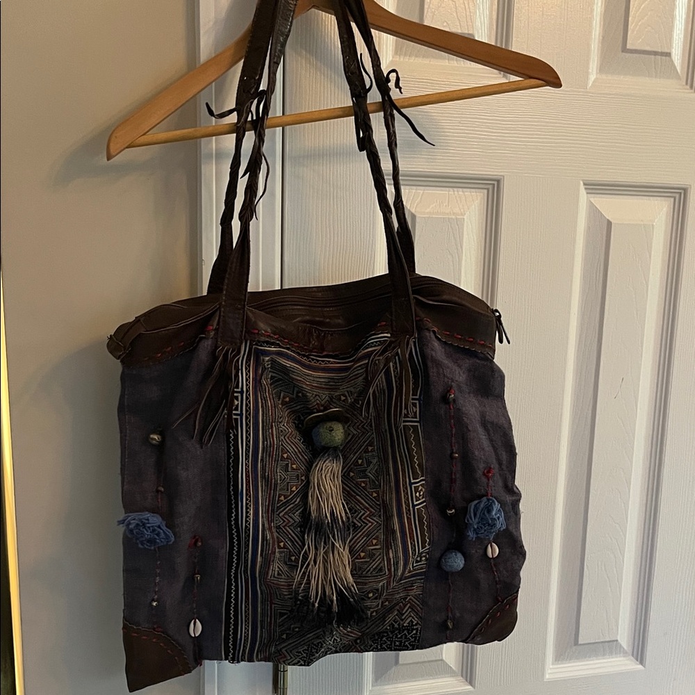 Bohemian Tote Bag with Fringe and Embroidery Made in Tibet